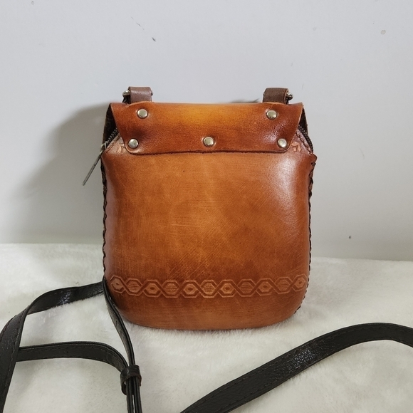Owl Eyes Tan Genuine Cowhide Leather Crossbody Shoulder Bag Pouch Purse - Picture 6 of 12